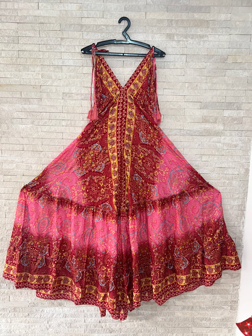 🔴🌸 Bohemian Halter Dress in Berry & Rose